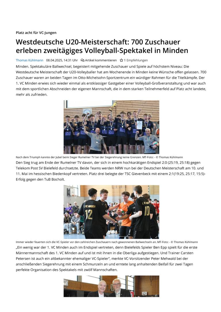 Westdeutsche U20 Meisterschaft 700 Zuschauer erleben zweitägiges Volleyball Spektakel in Minden Mindener Tageblatt Seite 1